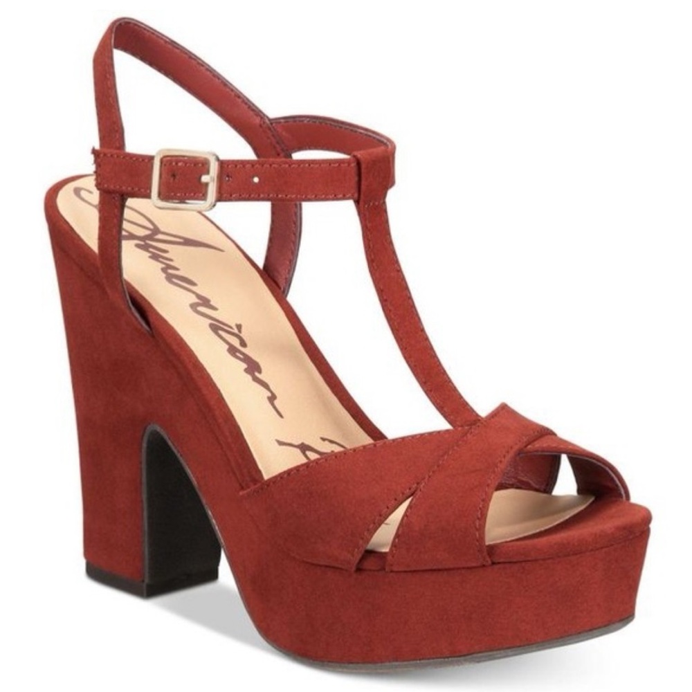 American Rag Women's Burgandy Suede T-Strap Platform Heels